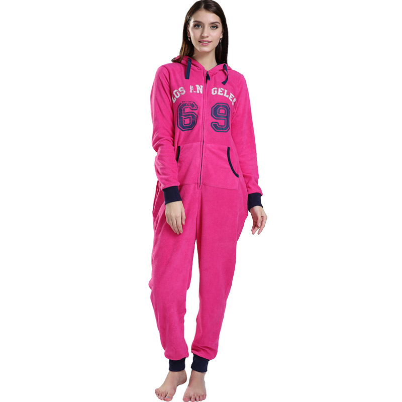 Vuxna Microfiber Fleece Hooded Onesie Pajamasatser för kvinnor