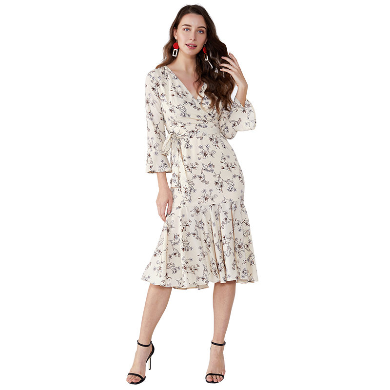Blommig damkläder för kontorskläder Kvinnor Casual Prom Dress JCGJ190315070