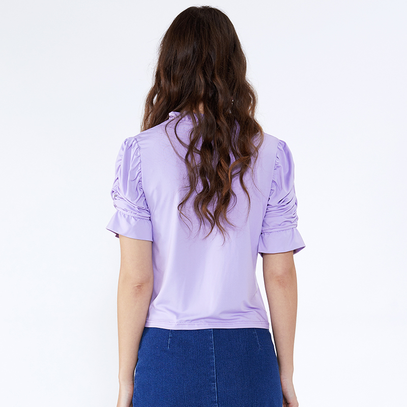 OEM Frill Sleeve Fashion Cutting Ruffle Formella Chiffon Bluse Designs Girls Woman Blouse