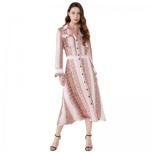 Andningsdragen Snake Print Color Pink Ladies Office Wear Causal Dresses JCGJ190315075