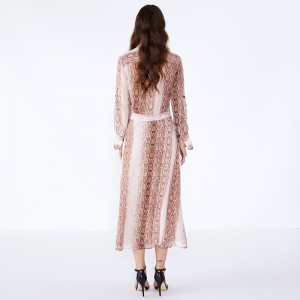 Andningsdragen Snake Print Color Pink Ladies Office Wear Causal Dresses JCGJ190315075