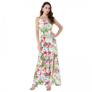 Sommar Split Custom Floral Printing One Piece Stretch Vintage Jumpsuit