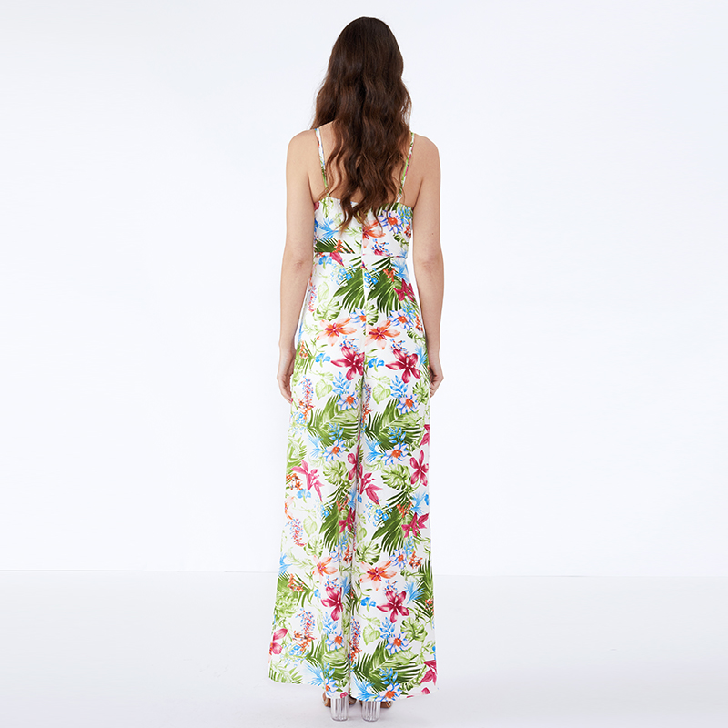 Sommar Split Custom Floral Printing One Piece Stretch Vintage Jumpsuit