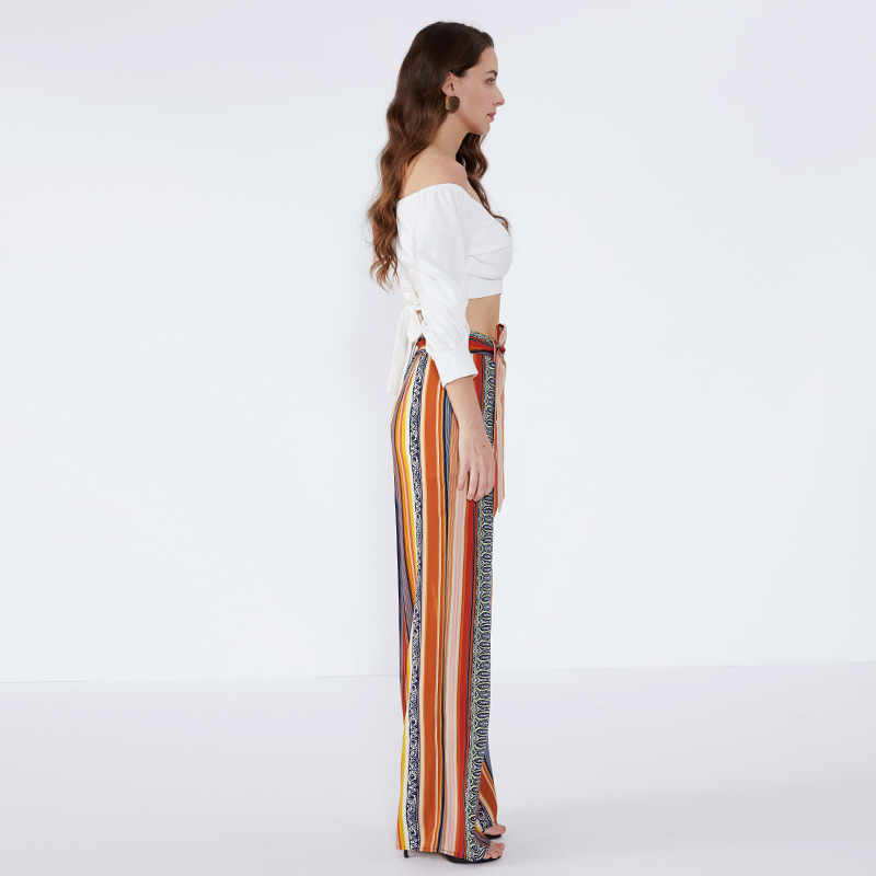 Stripe Custom High Waist Yoga Lounge Wide Leg Dambyxor