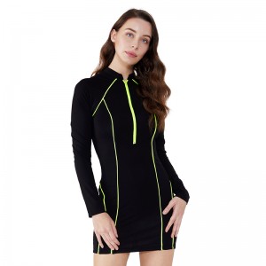 Factory OEM High Quality Stripe Black Wrap Billiga Bandage Dress Summer Black Swing Dress