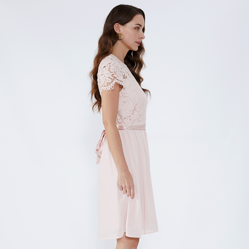 Bowknot Pink Formell Snör Casual Women Dresses Party Wear JCGJ190315082
