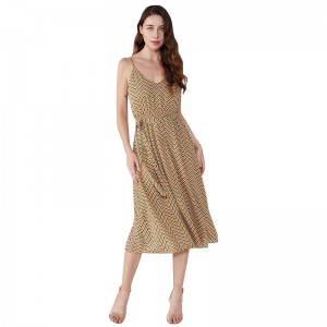 Striped Summer 2019 Chiffon Vestidos Casuales Kvinnors Vintage Klänning