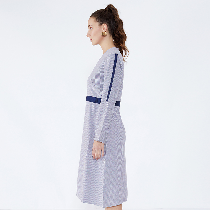 Striped Långärmad Prom Ladies Kontors Kvinna Apparel Gaun Designs Dress JSW2832