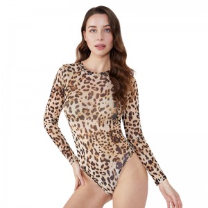 Full Ladies Custom Long Sleeve Thong Leopard Body Suits Kvinnor Floral Bodysuit Mujer