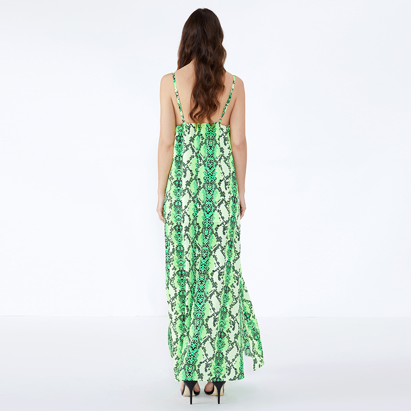 Senaste designer Kvinnor Kontor Green Leopard Print Button Casual Dress