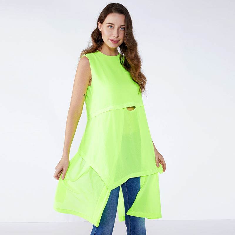 Fluorescerande gröna lösa designer Plus Size Long Lady Blouse u0026 Top