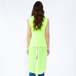 Fluorescerande gröna lösa designer Plus Size Long Lady Blouse \u0026 Top