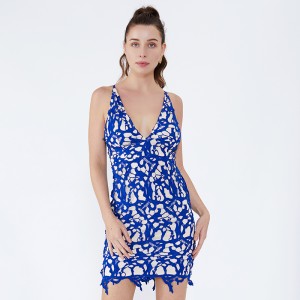 Damnamn Retro Sexu Tillbaka Öppna Kväll Blå Klänning