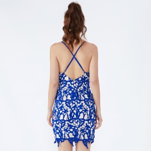 Damnamn Retro Sexu Tillbaka Öppna Kväll Blå Klänning