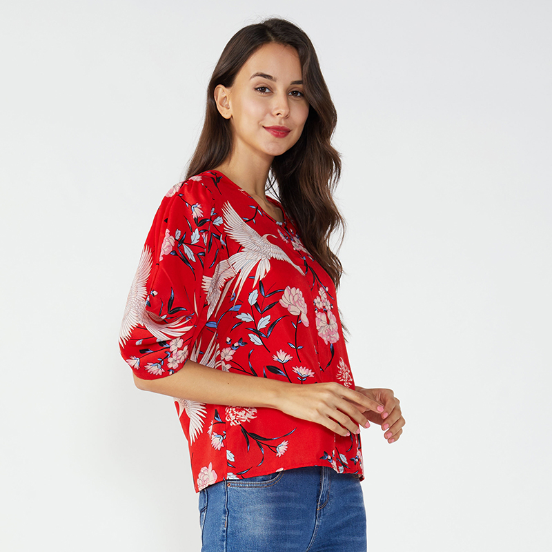 Partihandel Bulk Crop Rhinestone Chiffon Bluse Kvinnor Toppar