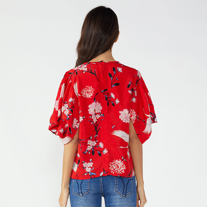 Partihandel Bulk Crop Rhinestone Chiffon Bluse Kvinnor Toppar