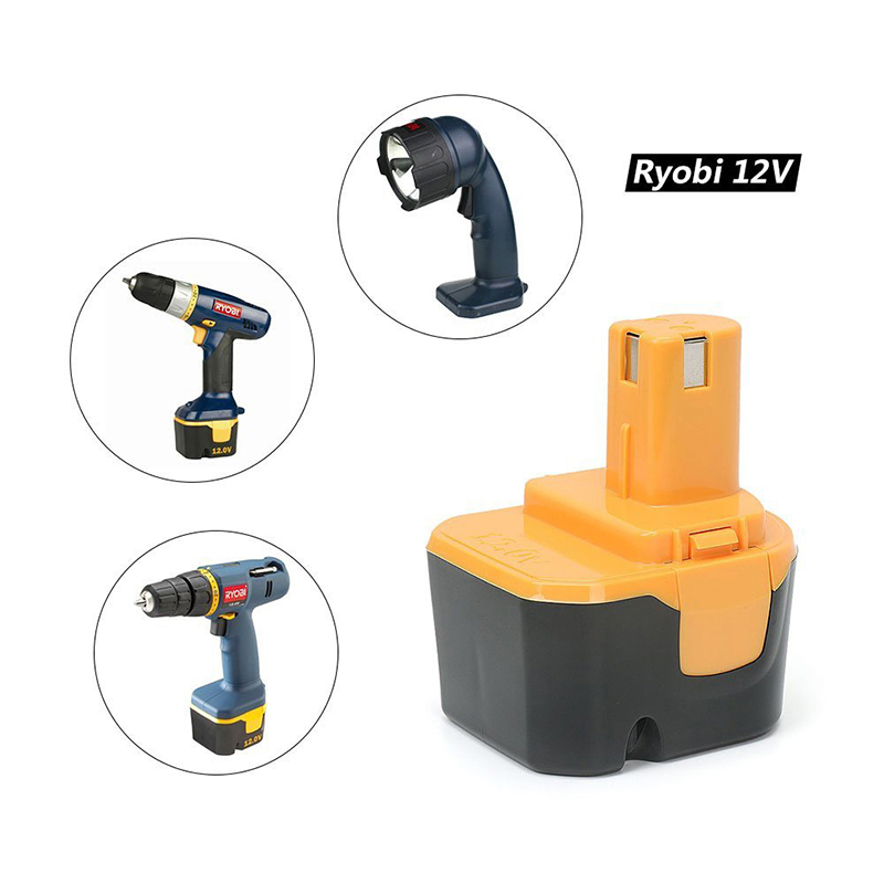 Ni-Cd 12V 2000mAh ersättning elektriska borrbatterier för Ryobi 1400652, 1400652B