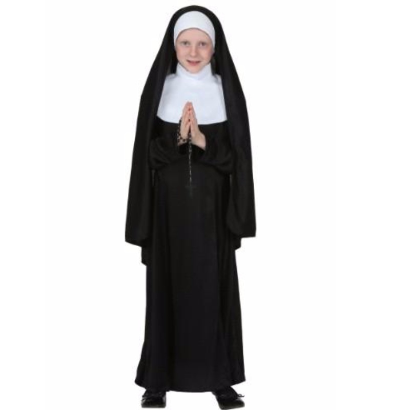Svart tonårsflicka Halloween kostymer Utsmyckad klänning Barn nonna kostym för partyflickakläder