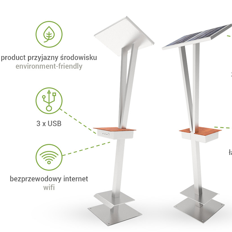 Utomhus Intelligent Reklam Solar Powered Cell Phone Charging Pole Station
