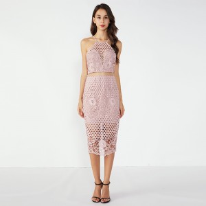 Rosa Tight Images Sexig Party Queen Två Piece Set Klänning