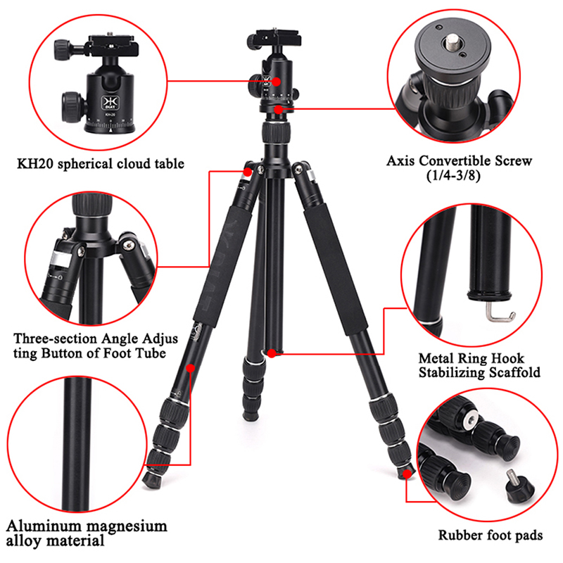 Diat AM294A KH20 Bärbar Aluminium Alloy Kamera Videokamera Stativ Flexibel Resor Digitalkamera Stativ