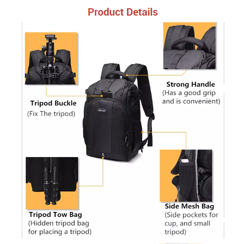 Diat TH550 Ny designad svart vattentät DSLR kamera stativ ryggsäck stor kapacitet kamera laptop väska