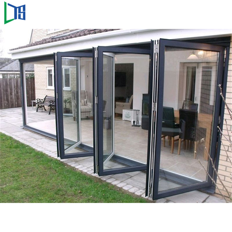 Europeisk standard termisk brytning Aluminium Folding Dörrar Högkvalitativa Glas Folding Dörrar Dubbla Tempererade Glas Bipfällbara Dörrar