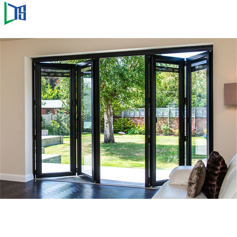 Europeisk standard termisk brytning Aluminium Folding Dörrar Högkvalitativa Glas Folding Dörrar Dubbla Tempererade Glas Bipfällbara Dörrar