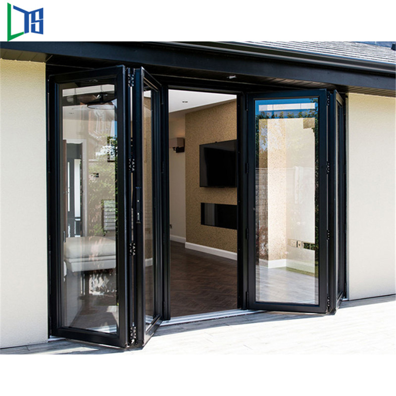 Europeisk standard termisk brytning Aluminium Folding Dörrar Högkvalitativa Glas Folding Dörrar Dubbla Tempererade Glas Bipfällbara Dörrar