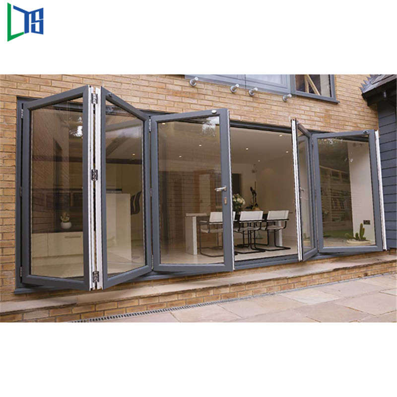 Kina Leverantör Aluminium Frame Tempered Glass Bifold Dörrglidande Folding Glasdörr Dubbelglas