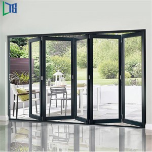 Dubbelglasering Bi Fold Door Accordion Aluminium Glass Patio Exteriör Bifold Dörrar Pulverlackering Slutförd