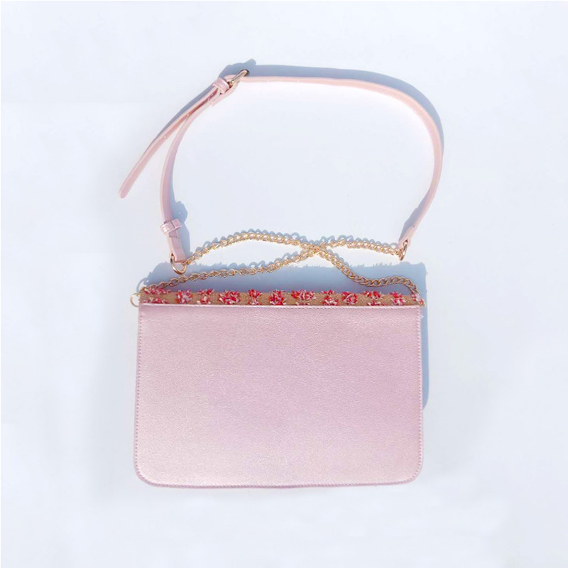 HD0823 - Rosa halmvävning och PU-läder Dam Mode Crossbody väska