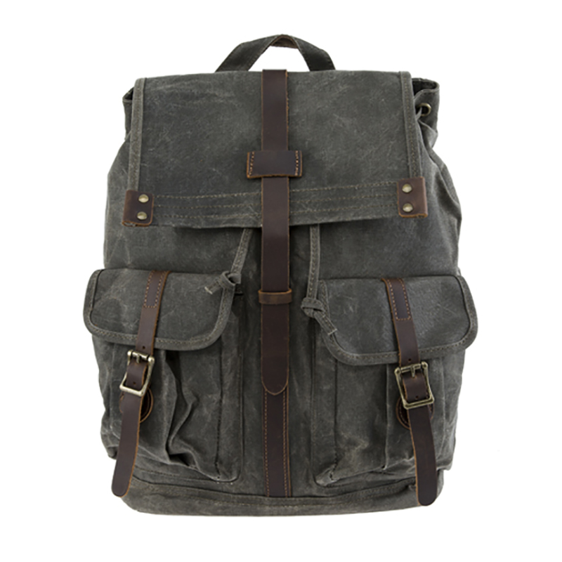 18SC-6773M Vattentålig Högkvalitativ Vintage Travel Ryggsäck Waxed Canvas Ryggsäck grossist med många fickor