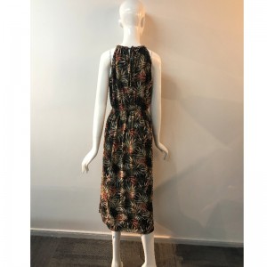 LEAF PRINT HALTER NECK DRESS JLWD0022