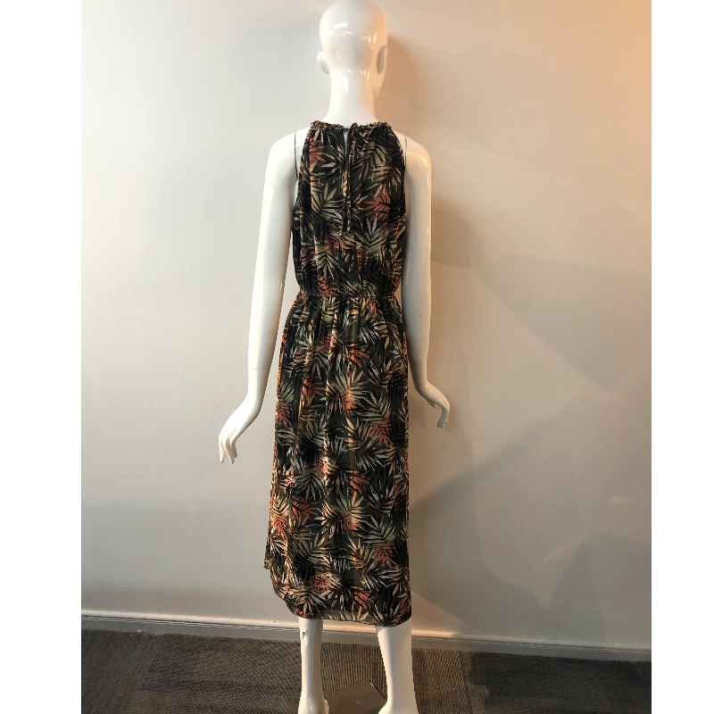 LEAF PRINT HALTER NECK DRESS JLWD0022