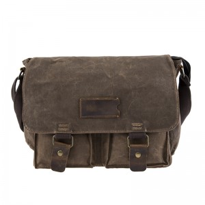 18SC-6774M Ny Crazy Horse Läder med Canvas Retro Messenger Bag Män Vattentät Kamera Väska Canvas Män Arbeta Messenger Bag