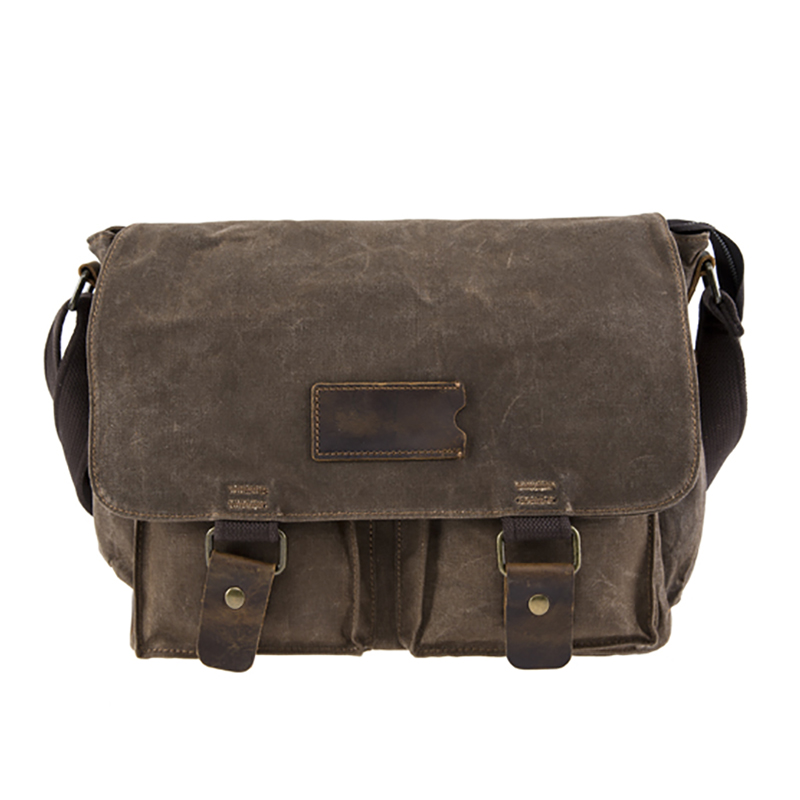 18SC-6774M Ny Crazy Horse Läder med Canvas Retro Messenger Bag Män Vattentät Kamera Väska Canvas Män Arbeta Messenger Bag