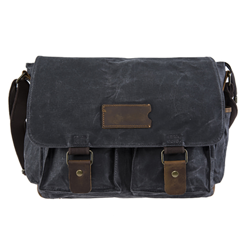 18SC-6774M Ny Crazy Horse Läder med Canvas Retro Messenger Bag Män Vattentät Kamera Väska Canvas Män Arbeta Messenger Bag