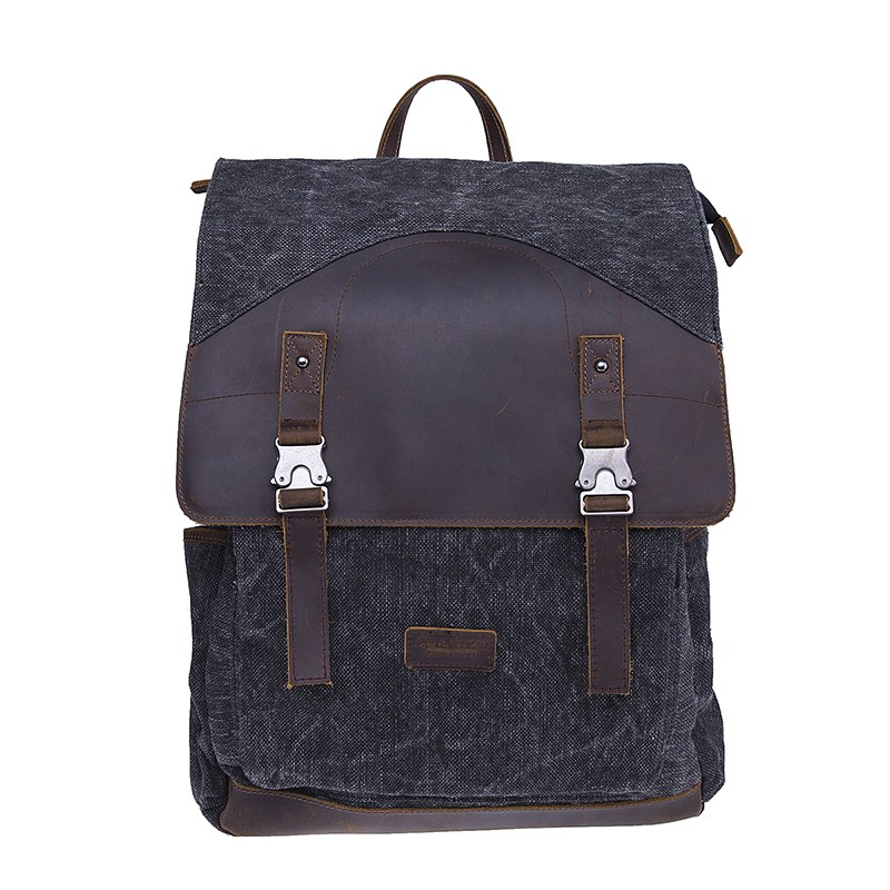 18SC-7318D Vintage Crazy Horse PU Läder Utomhus Bärbar Mäns Canvas Ryggsäck Kina Factory