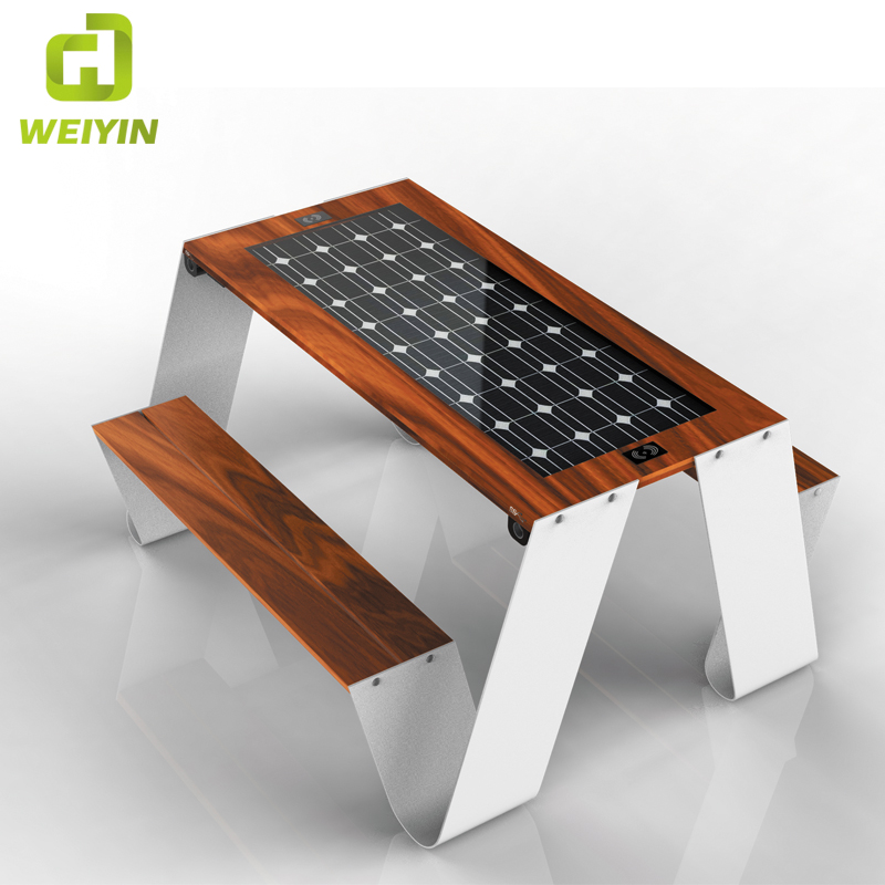 Utomhus Mobiltelefon Laddning Smart Solar Picnic Steel Bordsbänkleverantör