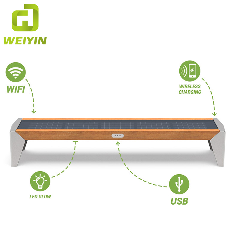 Smart Solar Power Garden Furniture Järnbänk med USB-laddning och WiFi-åtkomst