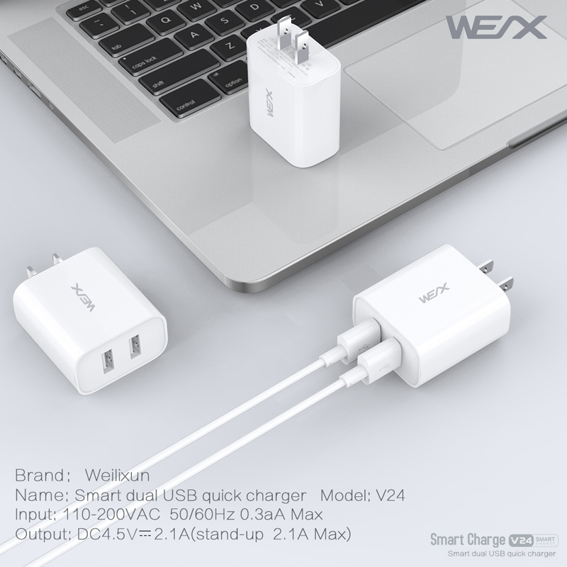 WEX - V24 dubbel usb-laddare, väggladdare, nätadapter