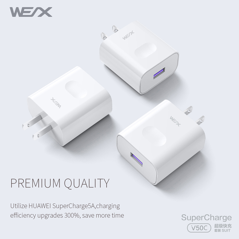 WEX - V50C 22,5W HUAWEI Superfast Laddningsadapter, väggladdare, reseladdare ihop med 5A-kabel