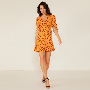 Professionell fabrik Oem Kvinnor Sommar Casual Swing Floral Print Dress