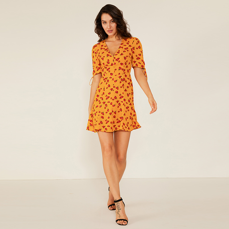 Professionell fabrik Oem Kvinnor Sommar Casual Swing Floral Print Dress