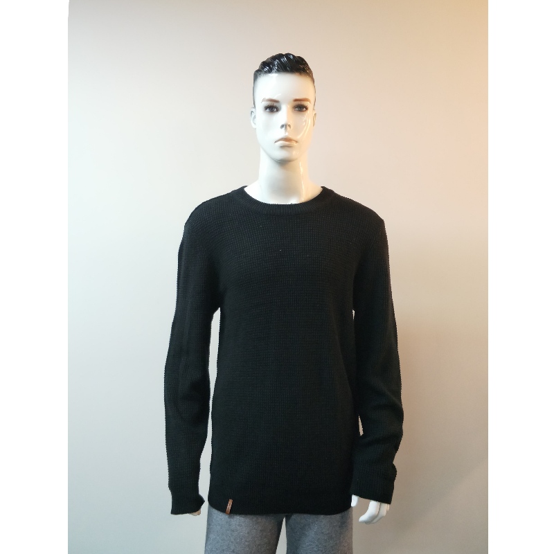 REN COLLECTION BLACK CREW HECK SWEATER RLMS0017F