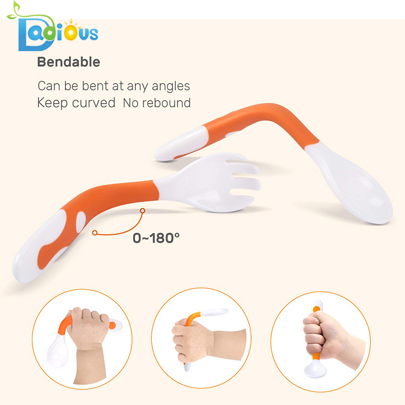 Hot Selling Flexibel Bendable Rounded Baby Fork Food Class PP Träningsgaffel och sked Resorredskap med Case Kids