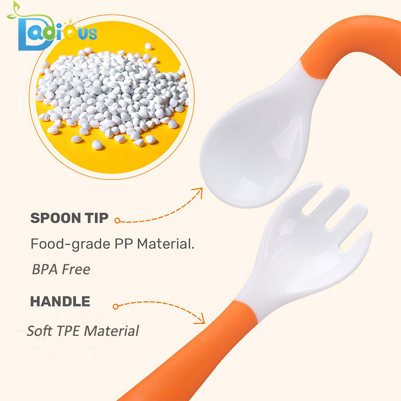 Hot Selling Flexibel Bendable Rounded Baby Fork Food Class PP Träningsgaffel och sked Resorredskap med Case Kids