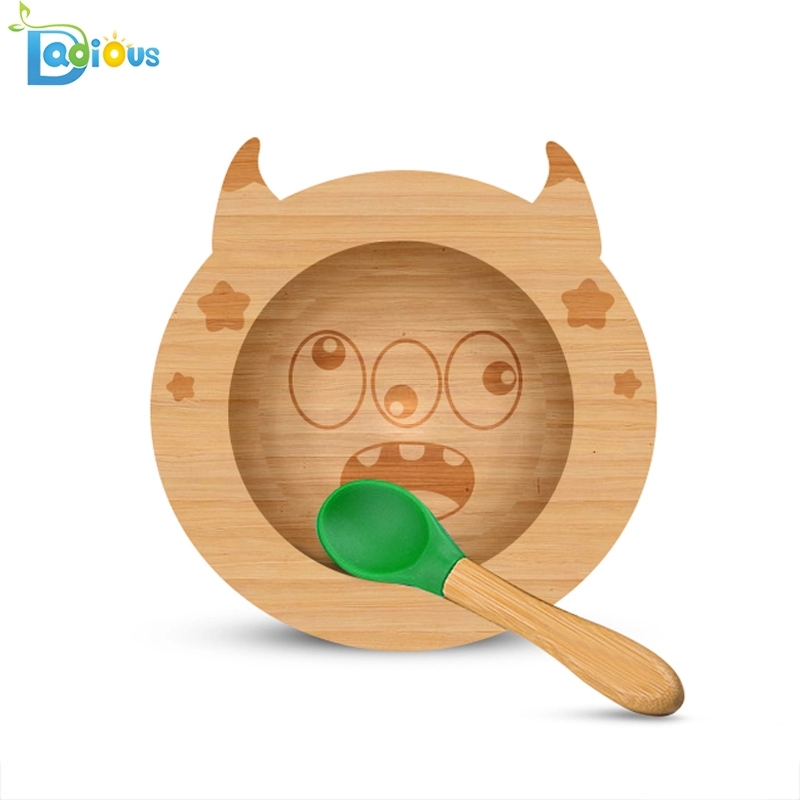 Ny design Natural Bamboo Babyutrustning Bamboo Baby Plate Ej giftig Bambu sug Baby Plate