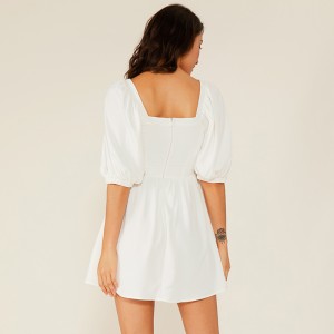 Oem Clothing Vestidos Simple Casual Veckad Kort Vit Chiffong Spetssklänning